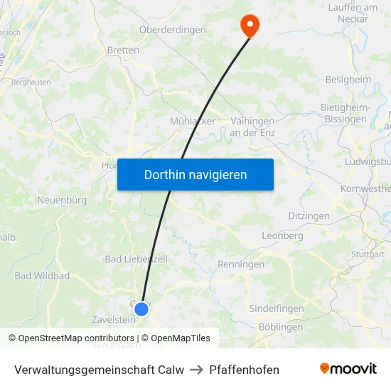 Verwaltungsgemeinschaft Calw to Pfaffenhofen map
