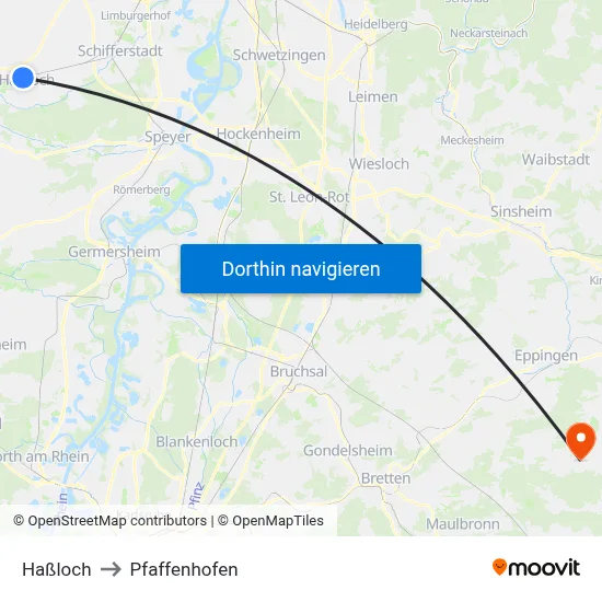 Haßloch to Pfaffenhofen map