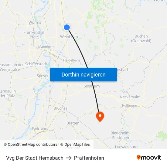 Vvg Der Stadt Hemsbach to Pfaffenhofen map