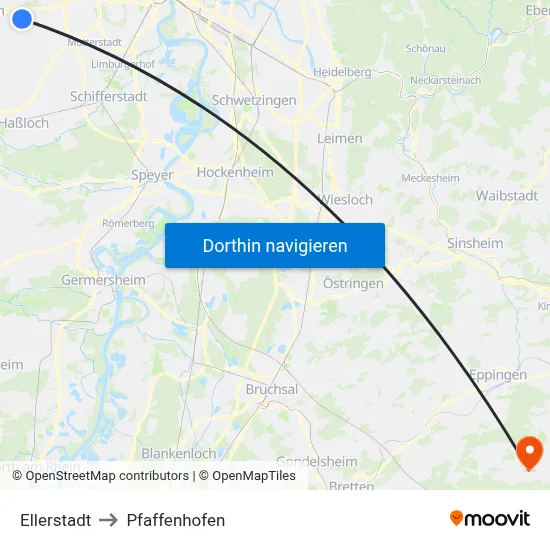 Ellerstadt to Pfaffenhofen map