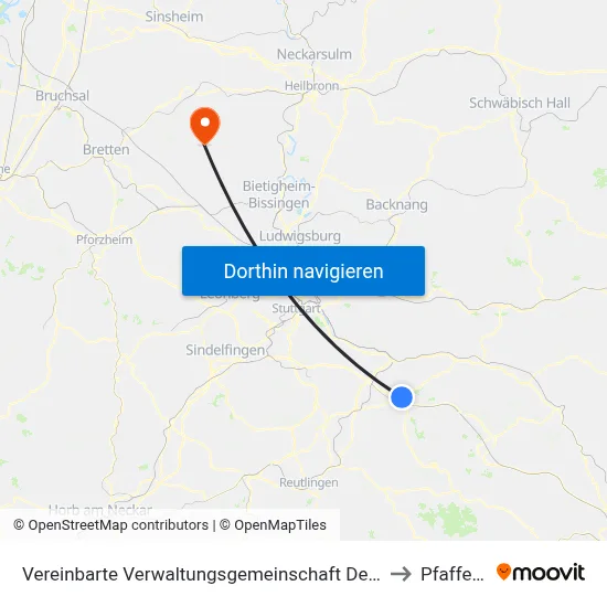Vereinbarte Verwaltungsgemeinschaft Der Stadt Kirchheim Unter Teck to Pfaffenhofen map
