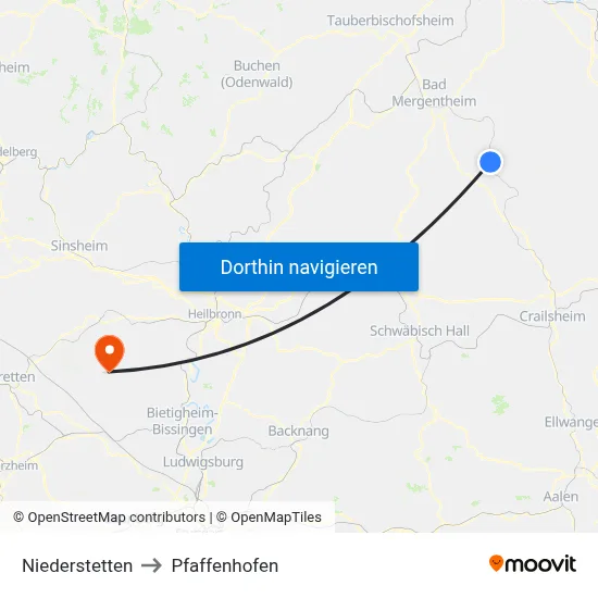 Niederstetten to Pfaffenhofen map