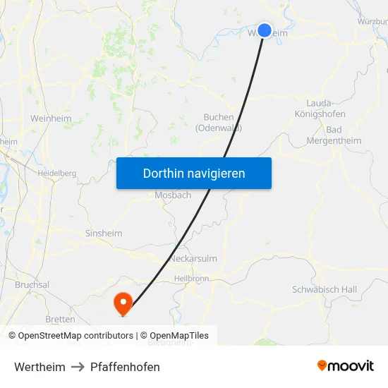 Wertheim to Pfaffenhofen map
