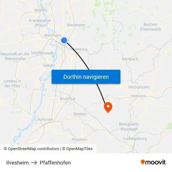 Ilvesheim to Pfaffenhofen map