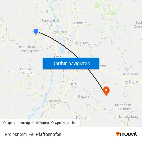 Freinsheim to Pfaffenhofen map