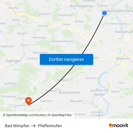 Bad Wimpfen to Pfaffenhofen map