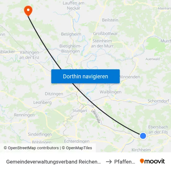 Gemeindeverwaltungsverband Reichenbach An Der Fils to Pfaffenhofen map