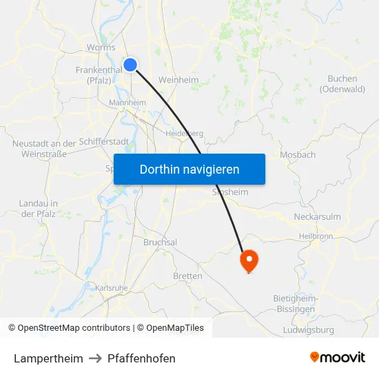 Lampertheim to Pfaffenhofen map