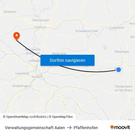 Verwaltungsgemeinschaft Aalen to Pfaffenhofen map