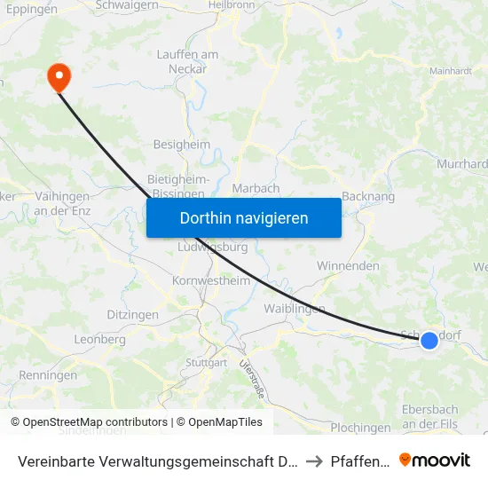 Vereinbarte Verwaltungsgemeinschaft Der Stadt Schorndorf to Pfaffenhofen map