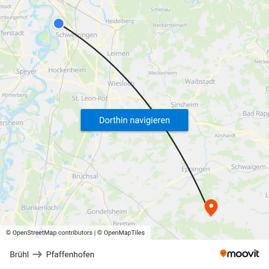 Brühl to Pfaffenhofen map