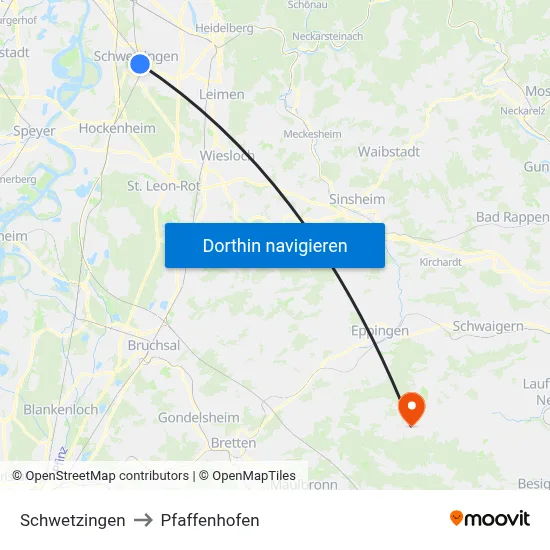 Schwetzingen to Pfaffenhofen map