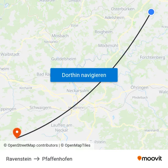 Ravenstein to Pfaffenhofen map