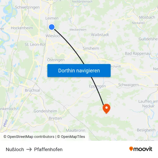 Nußloch to Pfaffenhofen map