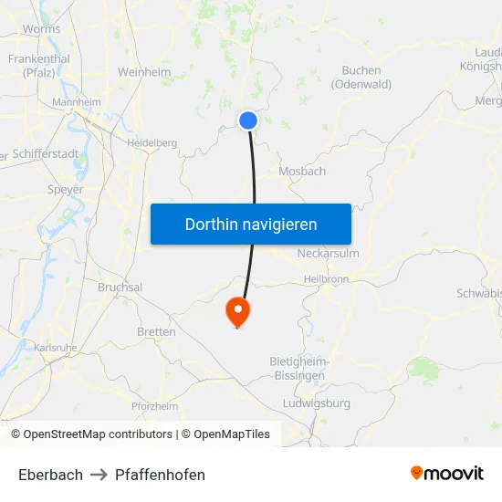Eberbach to Pfaffenhofen map