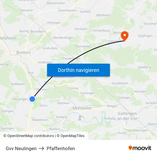 Gvv Neulingen to Pfaffenhofen map