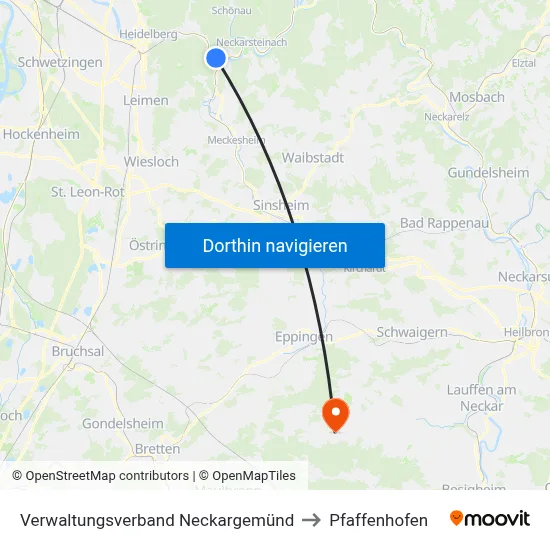 Verwaltungsverband Neckargemünd to Pfaffenhofen map