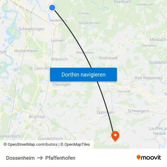 Dossenheim to Pfaffenhofen map