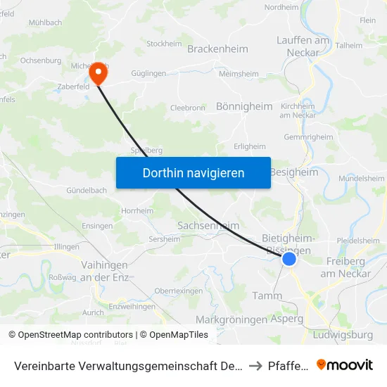Vereinbarte Verwaltungsgemeinschaft Der Stadt Bietigheim-Bissingen to Pfaffenhofen map