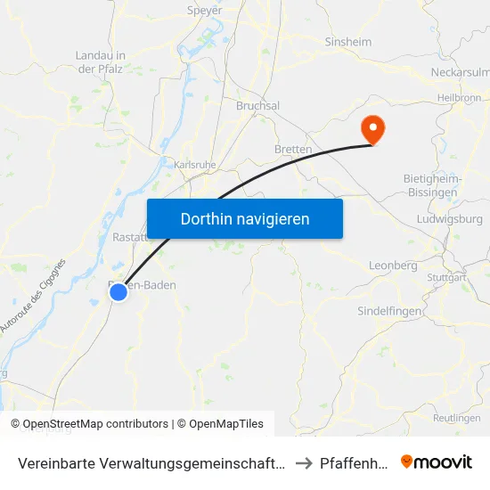 Vereinbarte Verwaltungsgemeinschaft Sinzheim to Pfaffenhofen map