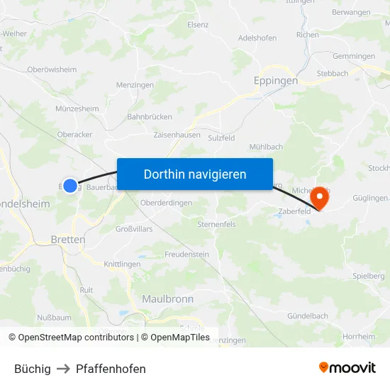 Büchig to Pfaffenhofen map
