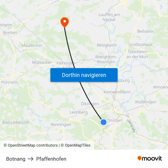 Botnang to Pfaffenhofen map