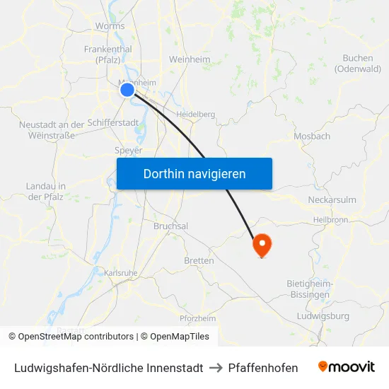 Ludwigshafen-Nördliche Innenstadt to Pfaffenhofen map