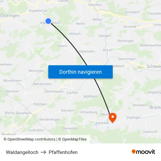Waldangelloch to Pfaffenhofen map