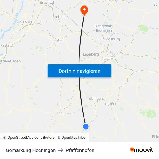 Gemarkung Hechingen to Pfaffenhofen map