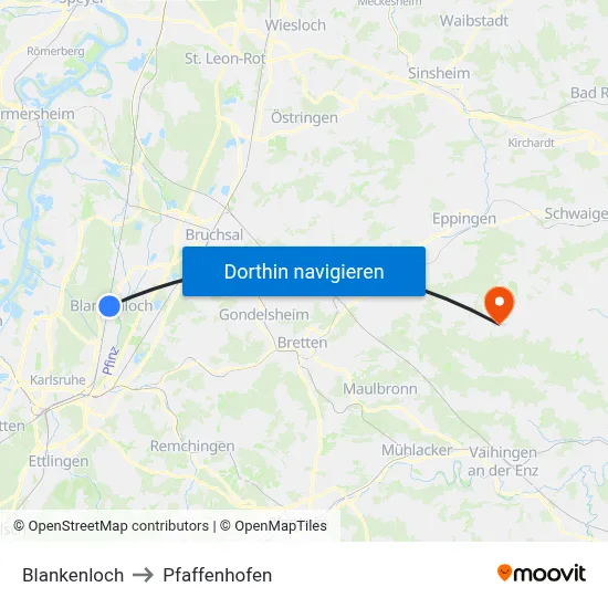 Blankenloch to Pfaffenhofen map