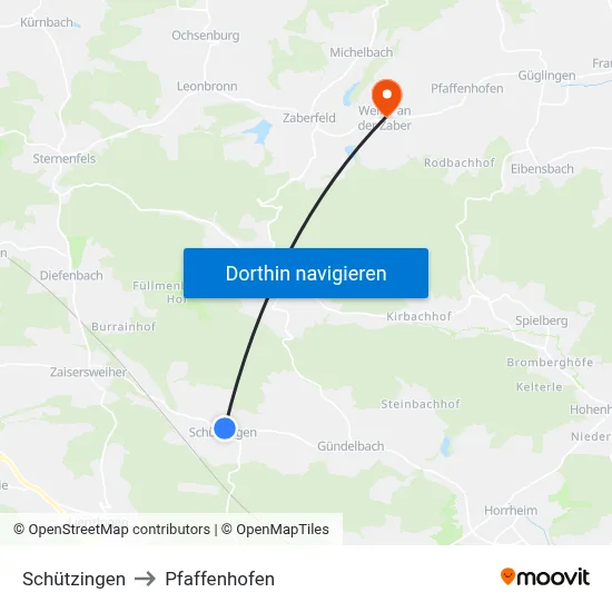 Schützingen to Pfaffenhofen map