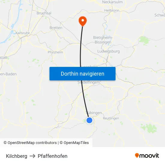 Kilchberg to Pfaffenhofen map