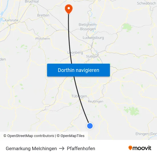 Gemarkung Melchingen to Pfaffenhofen map