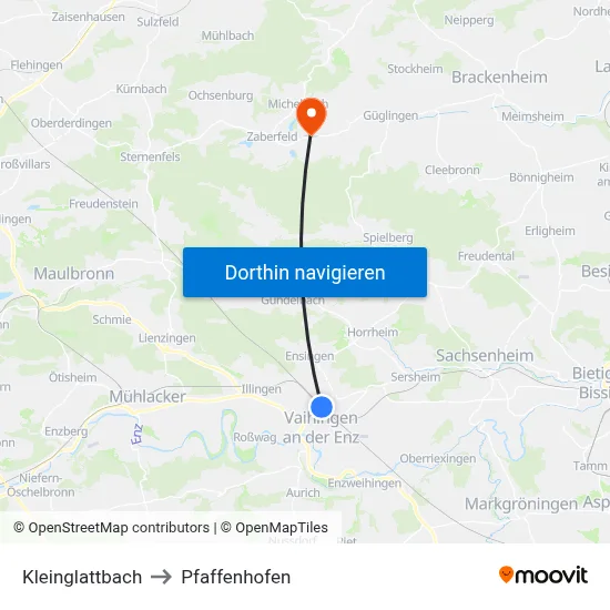 Kleinglattbach to Pfaffenhofen map
