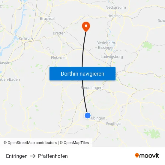 Entringen to Pfaffenhofen map