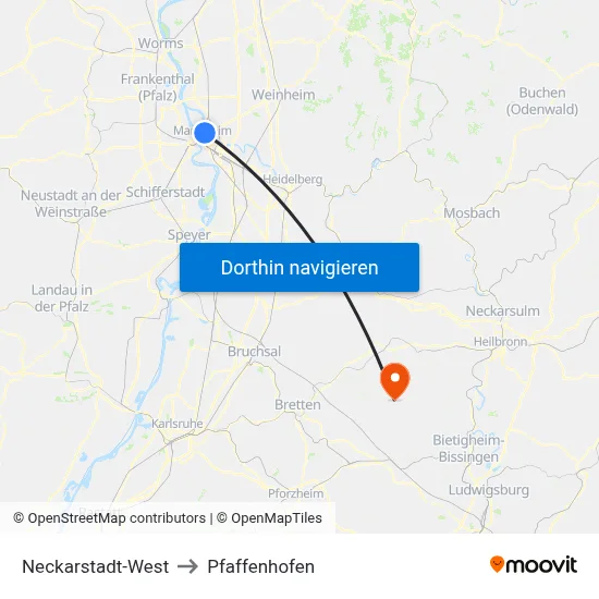 Neckarstadt-West to Pfaffenhofen map
