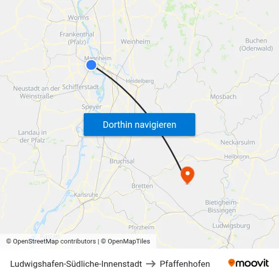 Ludwigshafen-Südliche-Innenstadt to Pfaffenhofen map
