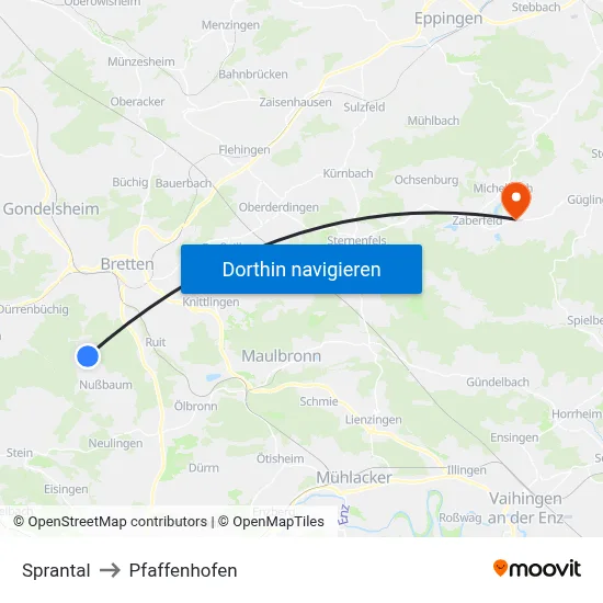 Sprantal to Pfaffenhofen map