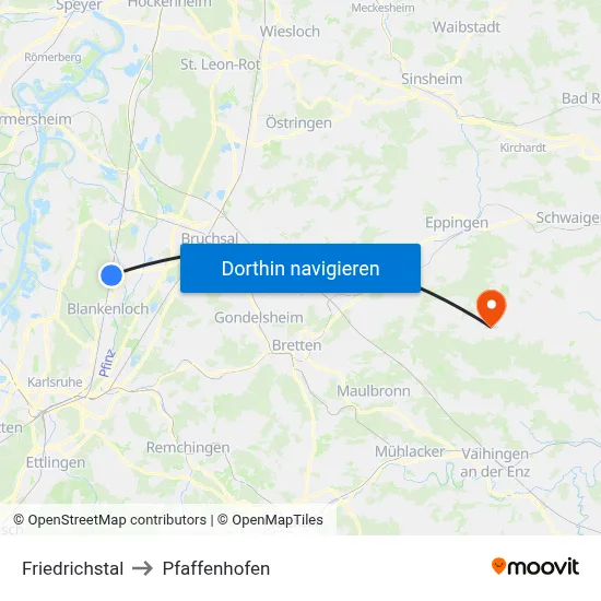 Friedrichstal to Pfaffenhofen map