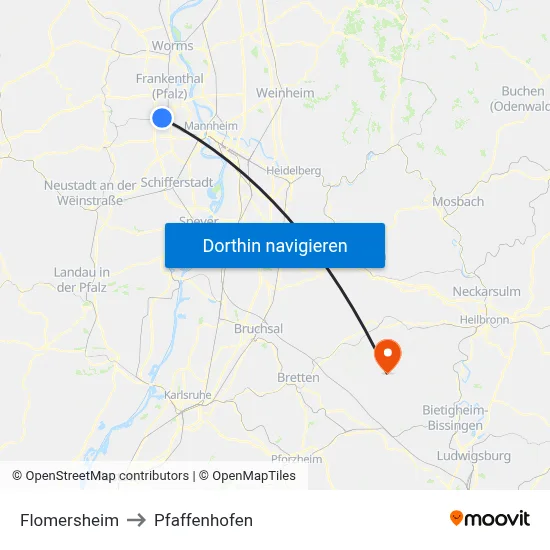 Flomersheim to Pfaffenhofen map