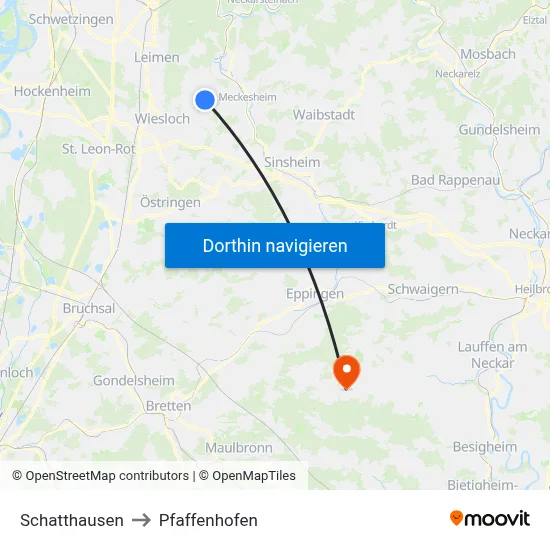Schatthausen to Pfaffenhofen map