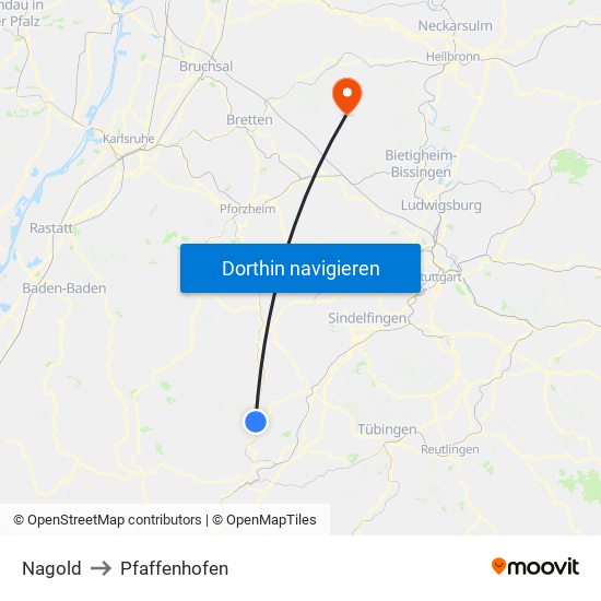 Nagold to Pfaffenhofen map