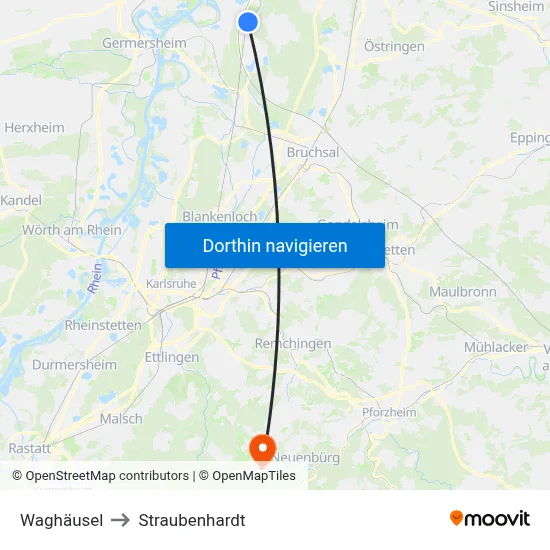 Waghäusel to Straubenhardt map