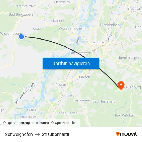 Schweighofen to Straubenhardt map
