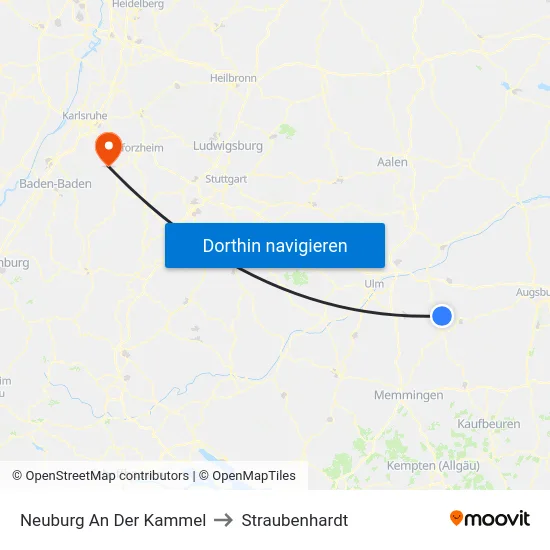 Neuburg An Der Kammel to Straubenhardt map