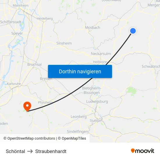Schöntal to Straubenhardt map