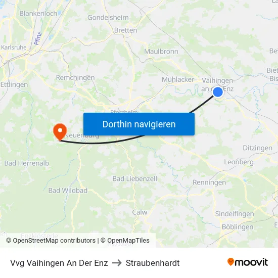 Vvg Vaihingen An Der Enz to Straubenhardt map