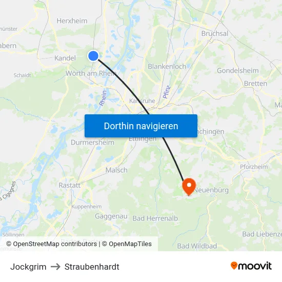 Jockgrim to Straubenhardt map