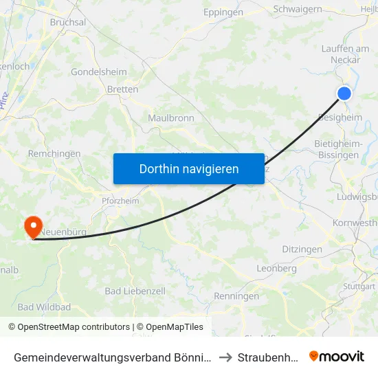 Gemeindeverwaltungsverband Bönnigheim to Straubenhardt map
