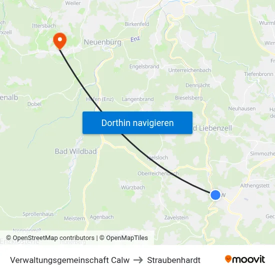 Verwaltungsgemeinschaft Calw to Straubenhardt map
